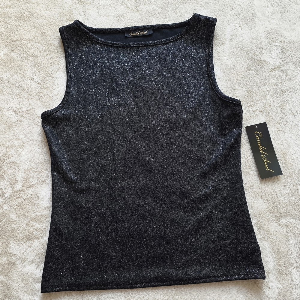 Candid Soul Black Shimmer Tank Top For Women